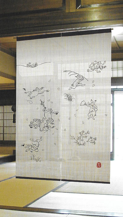麻のれん 古渡り 麻 更紗 暖簾 万葉舎 88cm×150cm 日本製 和インテリア Tamao