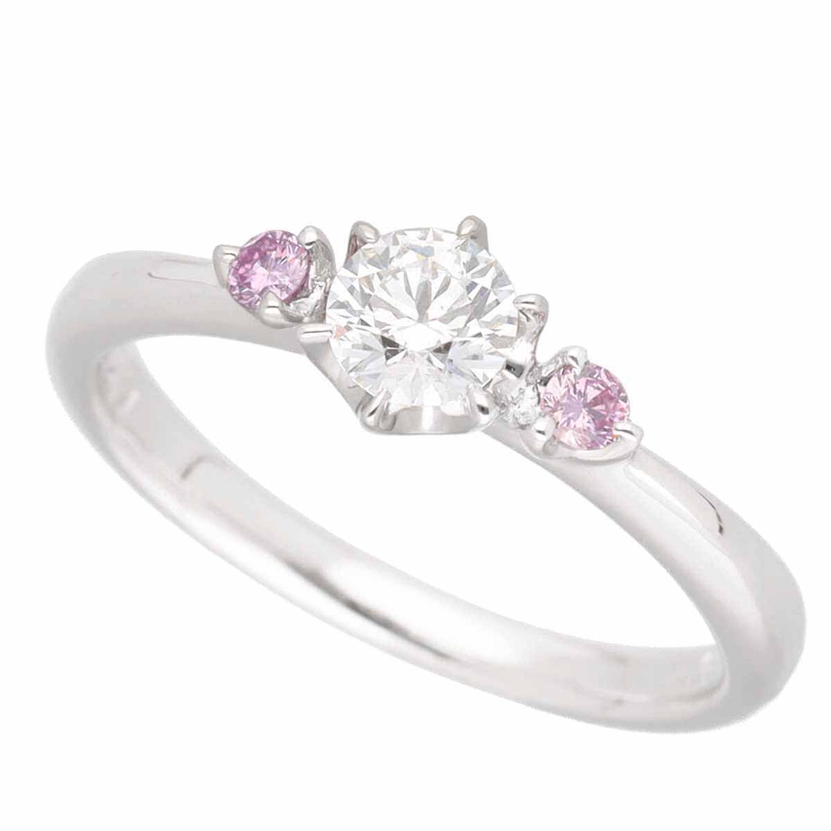 ダイヤモンド(0.274ct F-VS2-Ex) サイドピンクダイヤモンド(0.05ct)リング Pt950 プラチナ 日本サイズ約8号 #48 鑑定書【送料無料】【代引き手数料無料】指輪【中古】23651103