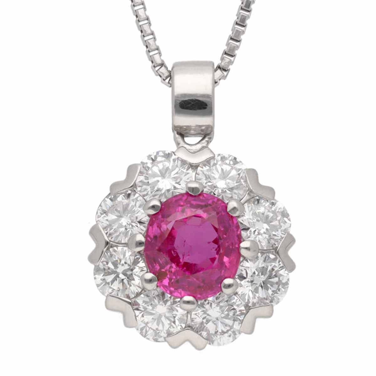 天然 非加熱 ビルマ産 ルビー(R1.31ct) ダイヤモンド(1.11ct) ペンダント ネックレス Pt900/850 プラチナ GIA鑑別書【送料無料】【代引き手数料無料】【中古】27370504