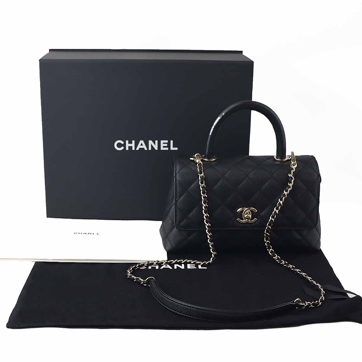 CHANEL シャネル マトラッセ ココハンドル XS キャビア人はだ 黒  2WAYハンドバック A92990 三鞭酒ゴールド金具 手当たり次第お皿 肩先付き添い人 Made In Italy【中古】【貨物輸送無料】黒いこと【代引っ張ること委員会無料】TMR2603300006