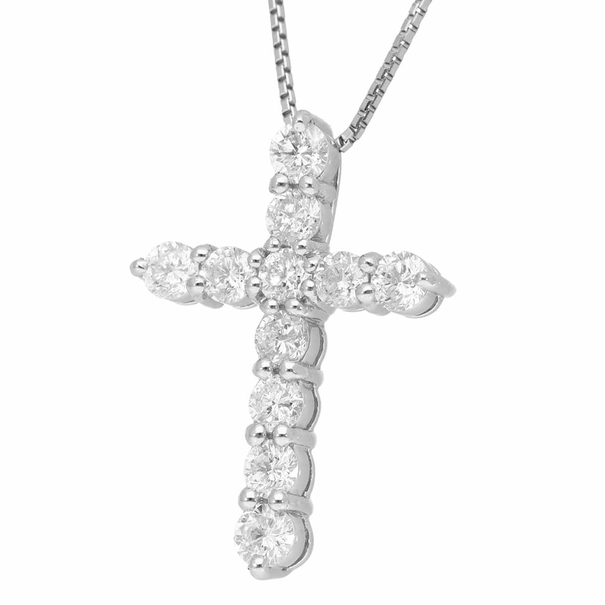 ダイヤモンド(1.50ct) クロス ペンダント ネックレス Pt850/900 プラチナ 鑑別書【送料無料】十字架【代引き手数料無料】【中古】TMR2511070009