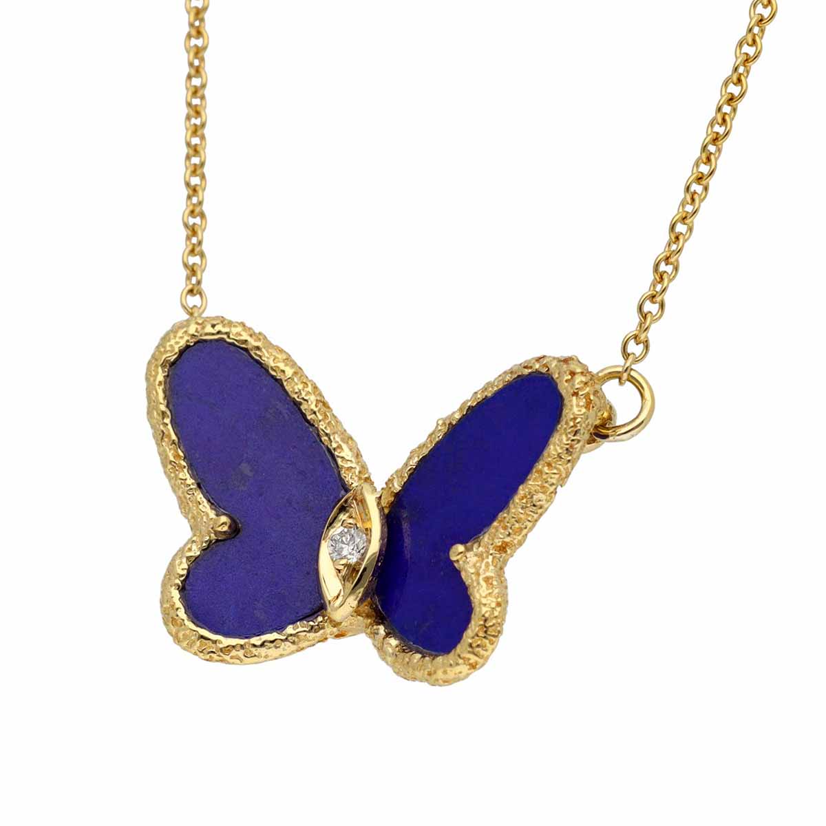 Van Cleef&Arpels ヴァンクリーフ&アーペル パピヨン ペンダント ネックレス ラピスラズリ 750 K18 YG イエローゴールド NY【送料無料】【代引き手数料無料】【中古】TMR2312060010