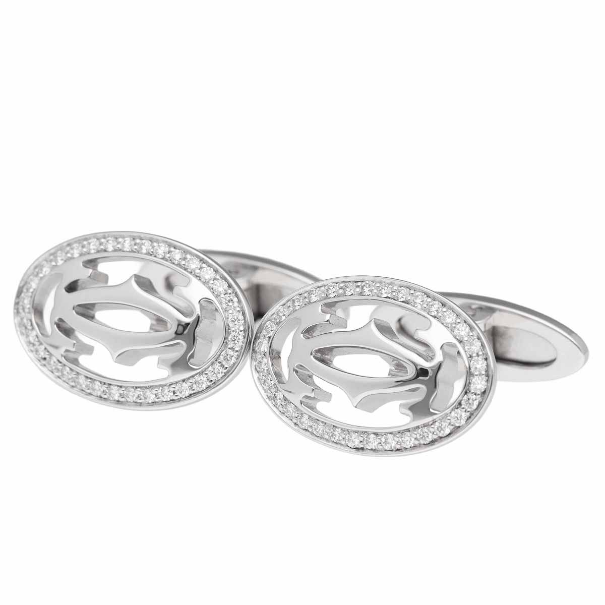 Cartier カルティエ 金剛石 ドゥーブル C ドゥ カルティエ カフリンクス 750 K18 WG 白いことゴールド Made インチ france【貨物輸送無料】【代引っ張ること委員会無料】【中古】TMR2603260011