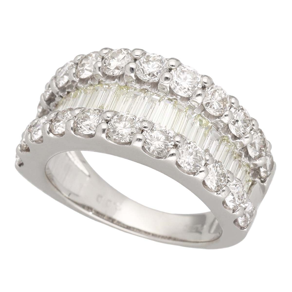 ラウンド ブリリアントカット レクタンギュラー ステップ カットダイヤモンド(3.00ct)リング Pt950 プラチナ 日本サイズ約12号 #52【送料無料】【代引き手数料無料】指輪【中古】24401006