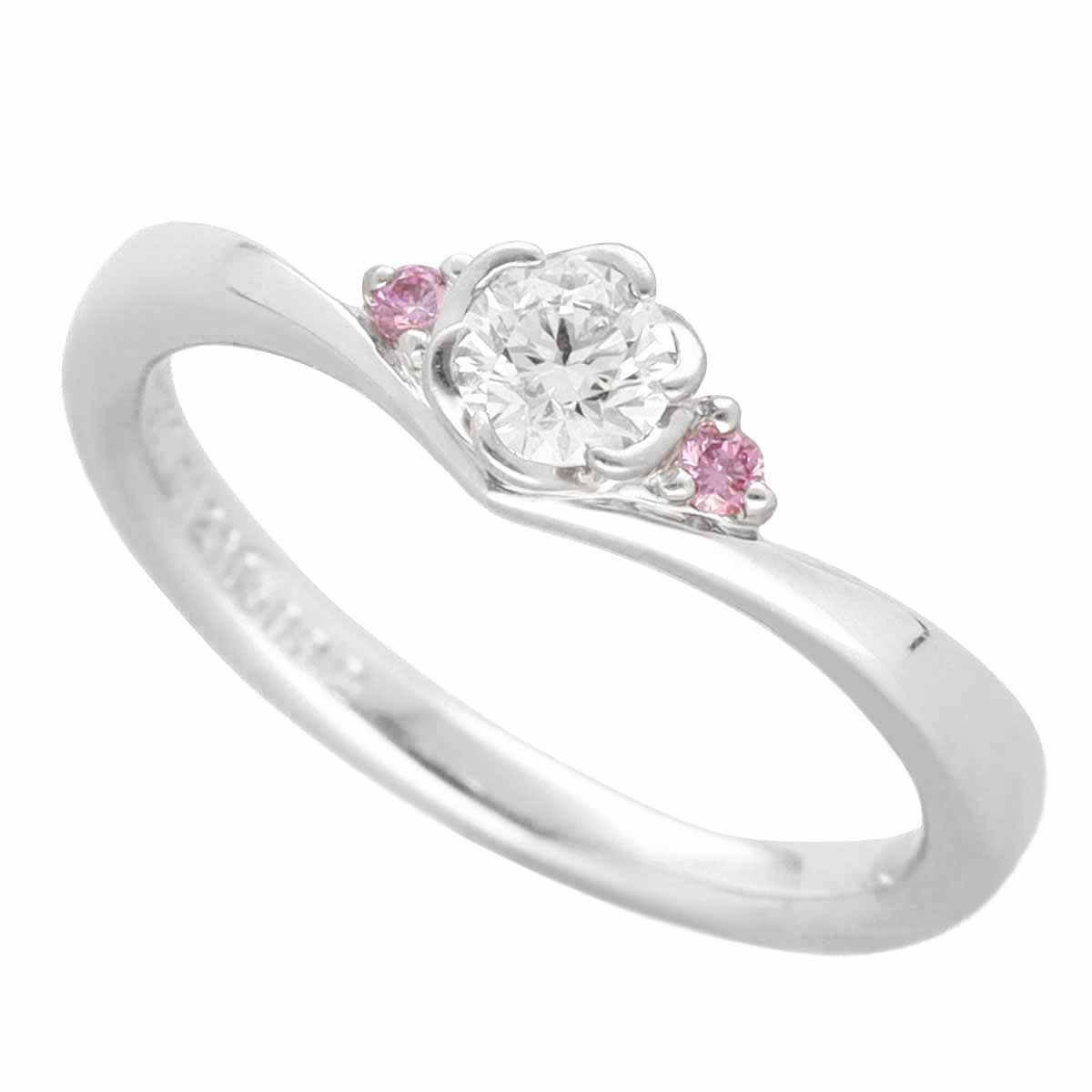 TRECENTI トレセンテ フローラ ダイヤ(0.174ct) ピンクダイヤ(0.02ct) リング PT900 プラチナ 日本サイズ約6号 #46 鑑別書【送料無料】指輪【中古】22020108