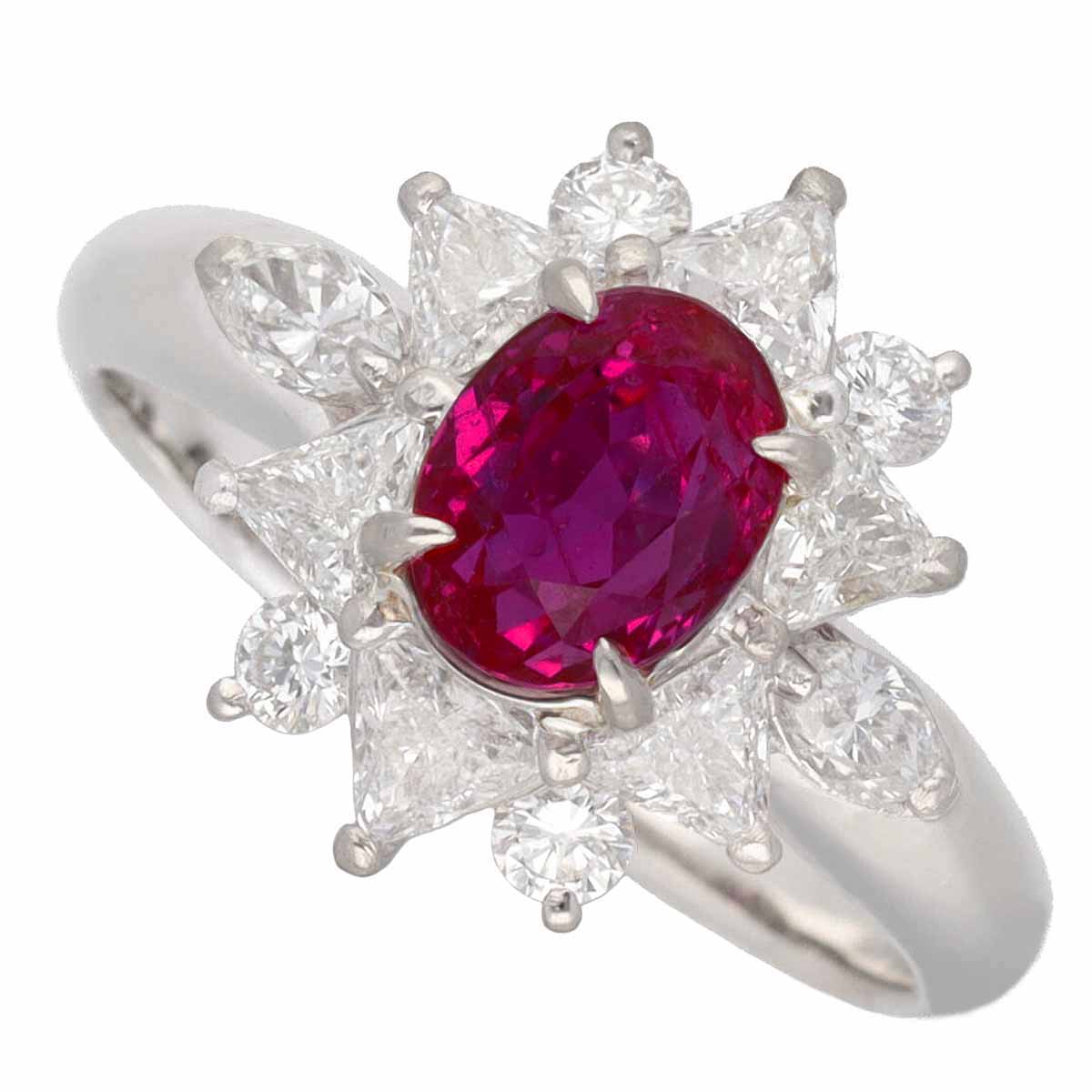 ビルマ産 非加熱ルビー(R1.62ct) ダイヤモンド(0.86ct) リング Pt900 プラチナ 日本サイズ約11号 #51 GIA鑑別書【送料無料】【代引き手数料無料】指輪 【中古】2442703