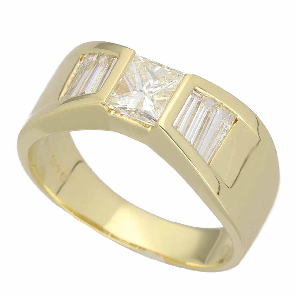 レクタンギュラー ブリリアントカットダイヤモンド(0.615ct L-SI2)サイドダイヤモンド(0.46ct) リング 750 K18 YG イエローゴールド 日本サイズ約13号 #53 鑑定書【送料無料】【代引き手数料無料】指輪【中古】23110349