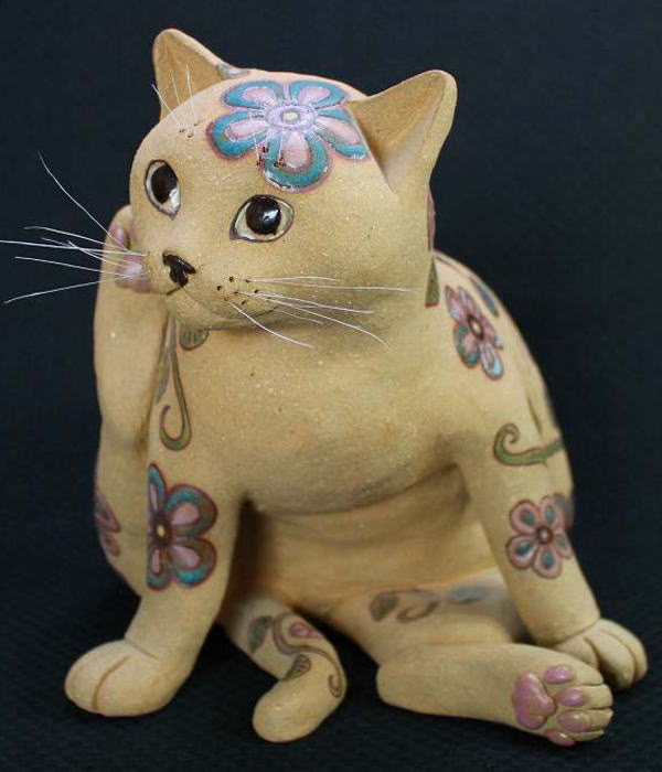 楽天市場】天野千恵美 作赤花卵猫石粉粘土の猫たち皿や器や