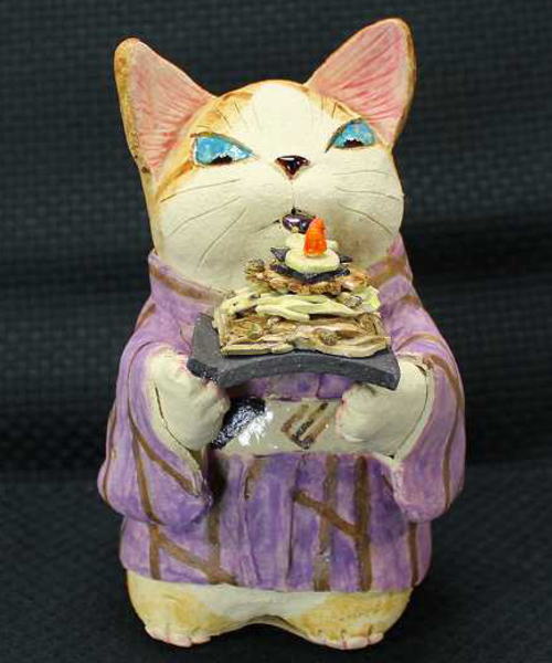 楽天市場】天野千恵美 作赤花卵猫石粉粘土の猫たち皿や器や