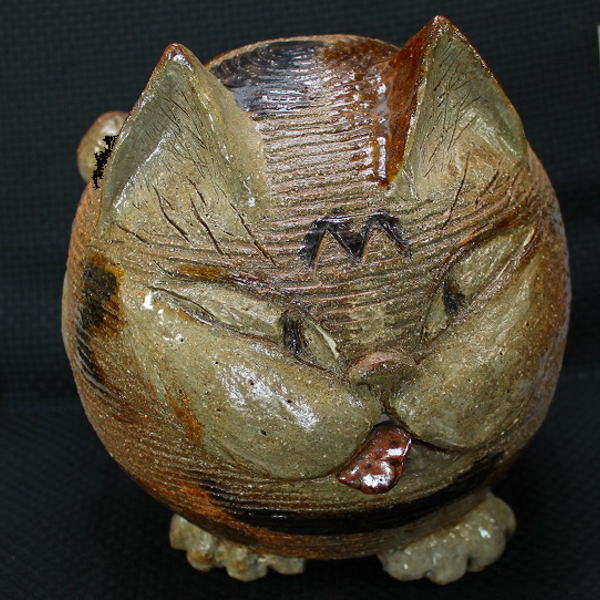 岡村洋子 作 丸猫 ねこども 岡村ようこ 猫の焼き物 招き猫 益子焼 ラッキーキャット
