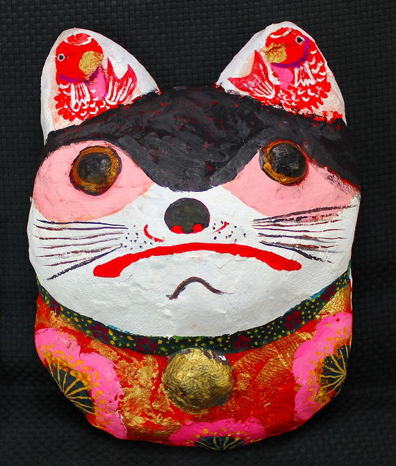 かつらこ 作 猫のお面 張り子 招き猫