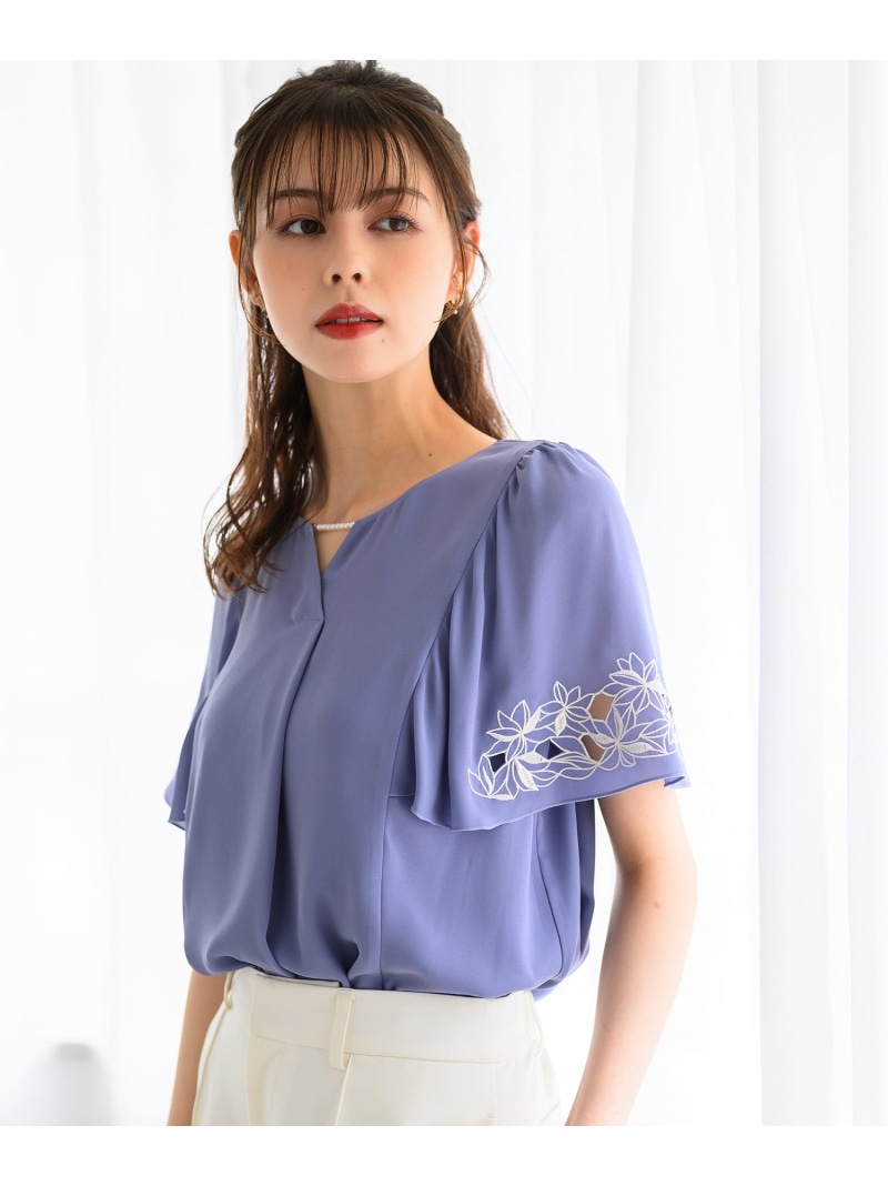 ミッシュマッシュ MISCH MASCH 2025春夏新作 ポリデニムフリルブラウス/MM518107 （BLUE） MISCH MASCH｜2025春夏新作 ポリデニムフリルブラウス/MM518107
