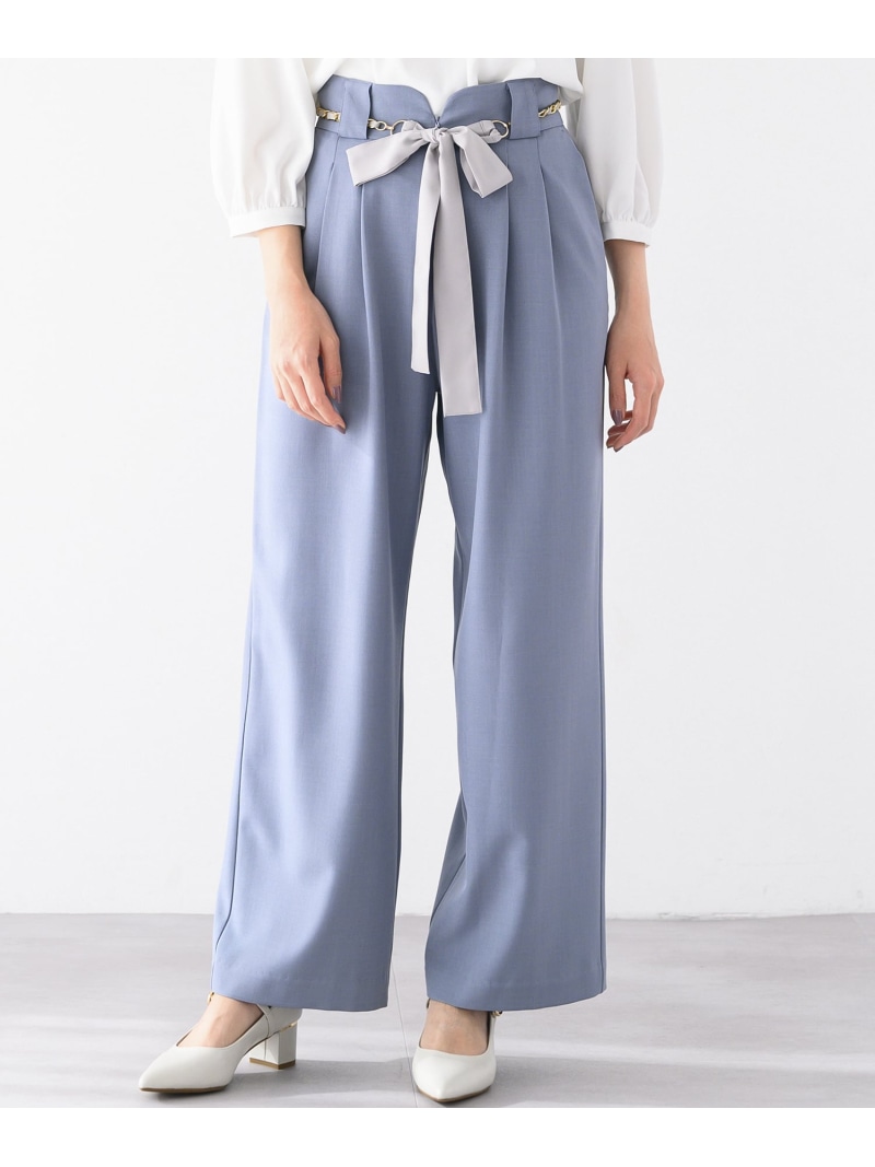 【SALE／17%OFF】美脚シルエットが叶う チェーンリボンベルト付きワイドパンツ/MM517302 MISCH MASCH ミッシュマッシュ パンツ その他のパンツ ホワイト ブルー【RBA_E】【送料無料】[ Fashion]