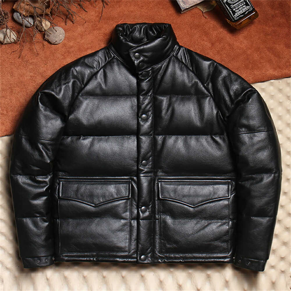 ジャケット　中綿　キルティングジャケット　革ジャン　　厚手　綿入れ　キルティング　ブルゾン　羊革　シープスキン　防寒　レザージャケット