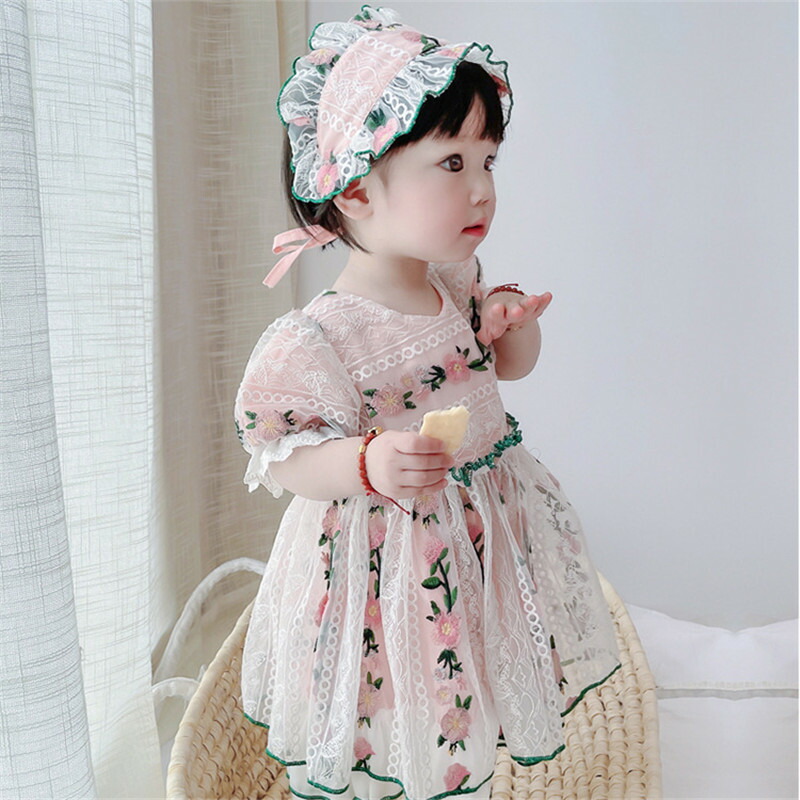 超ポイント祭 期間限定 チュールワンピース ワンピース ベビードレス セレモニードレス 子供 女の子 森ガール 花柄 幼児 ロリータ風 半袖 撮影 お姫様風 発表会 お宮参り 夏服 ピンク Qdtek Vn