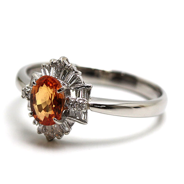 Pt900 ゴールデンサファイアリング 18号 1.037ct ダイヤモンド 0.31ct 約4.1g プラチナ 指輪 20748 【中古】