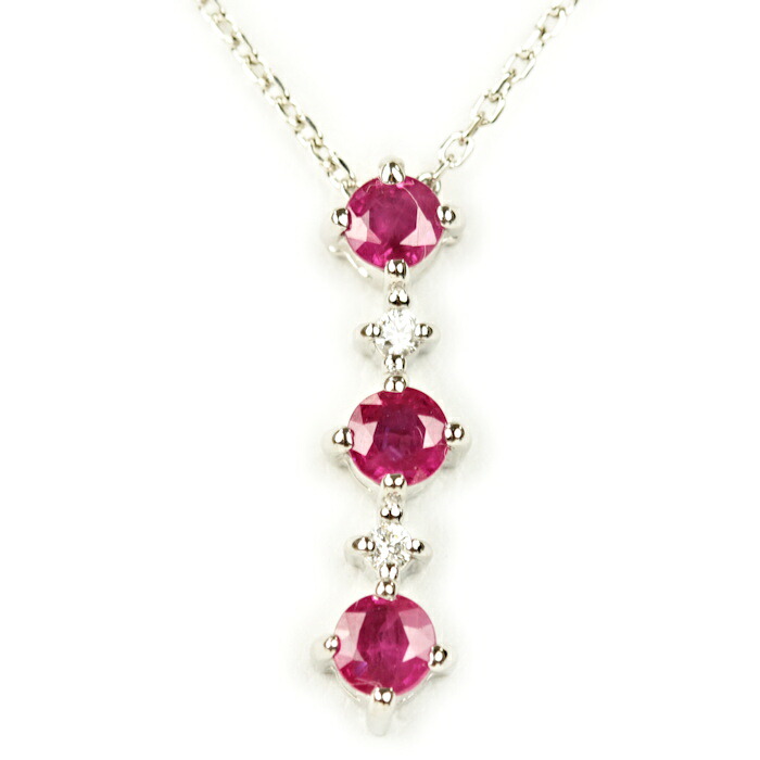 ルビー 0.95ct ダイヤモンド 0.05ct Pt850 プラチナ ネックレス 縦長 全長約40cm ソーティング付 21411 【中古】｜たまや質店