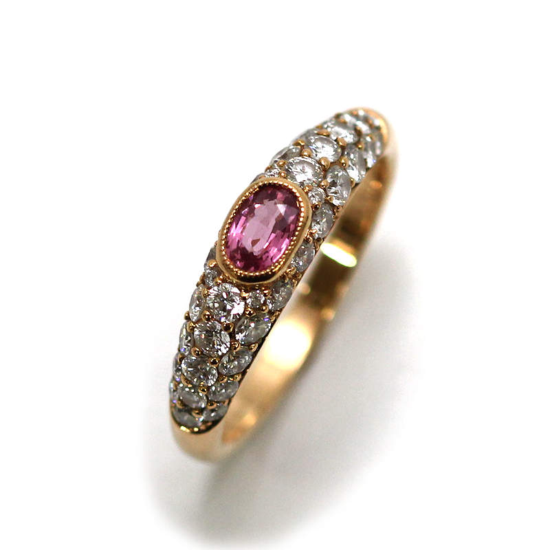 K18PG ピンクサファイアリング 14号 0.386ct ダイヤモンド 0.91ct 18金 ピンクゴールド 指輪 30493 【中古】｜たまや質店