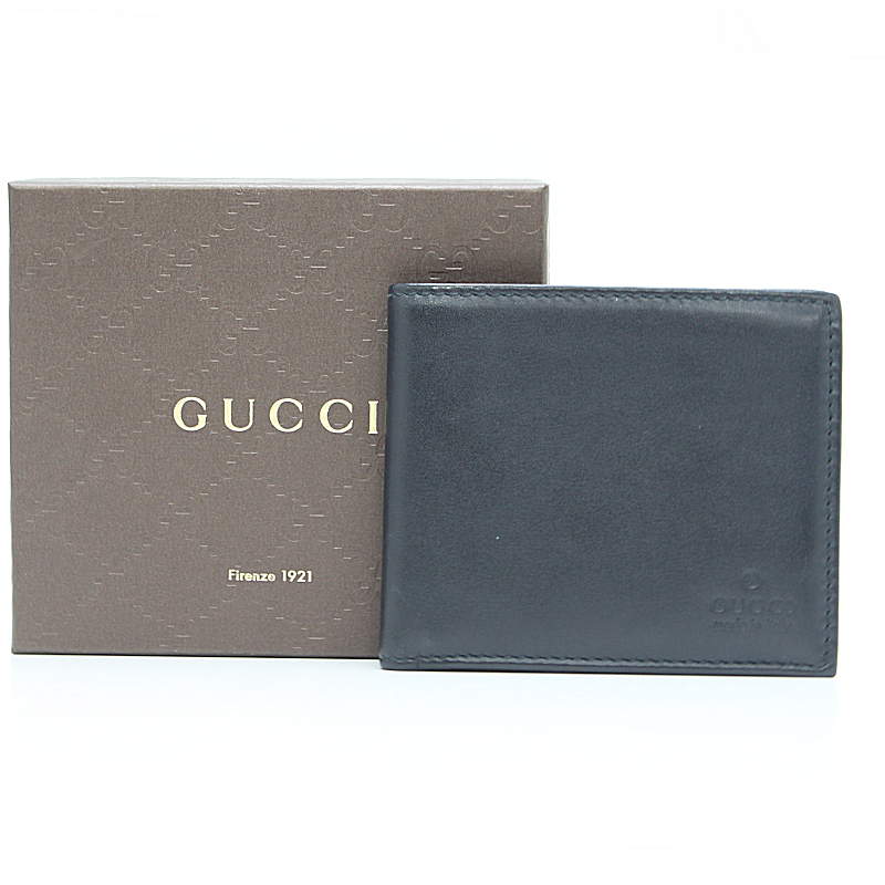 GUCCI グッチ 二つ折り札入れ 04795・0416 レザー 黒 ブラック イタリア製 カード入れ ビット柄 30625【中古】
