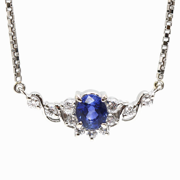 Pt850/Pt900 サファイアネックレス 約41cm 0.64ct ダイヤモンド 0.22ct プラチナ 21889 【中古】