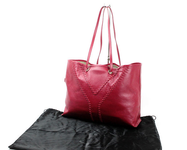 イヴサンローラン YSL リバーシブル トートバッグ 赤×グレージュ 80776【中古】