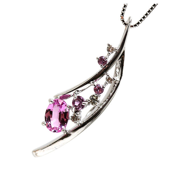 K18WG ピンクサファイアネックレス 約44cm 0.89ct/0.12ct ダイヤモンド 0.18ct 18金 ホワイトゴールド 18872 【中古】