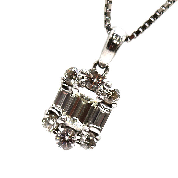 Pt900 Pt850 ダイヤモンドネックレス 0.256ct/0.30ct 約45cm プラチナ Lカラー VS1 レクタングラー 21818 【中古】｜たまや質店