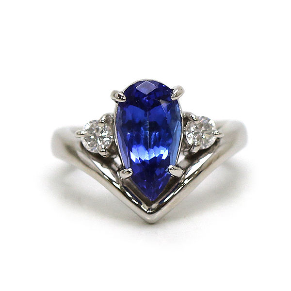 Pt900 タンザナイトリング 7号 2.87ct ダイヤモンド 0.28ct 大粒 プラチナ 指輪 22637 【中古】
