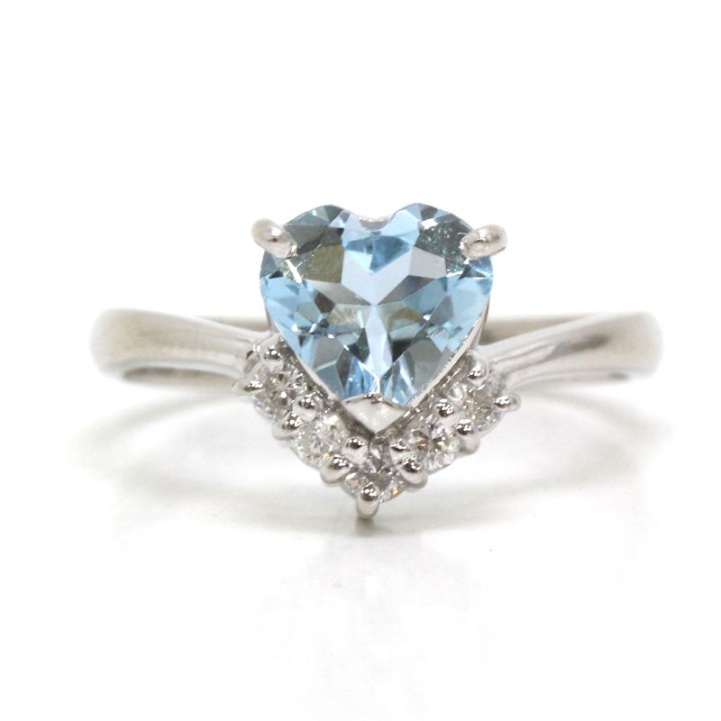 アクアマリンハートリング 指輪 アクアマリン 0.82ct ダイヤモンド 0.12ct プラチナ Pt900 9.5号 約3.5g 30910【中古】|たまや質店