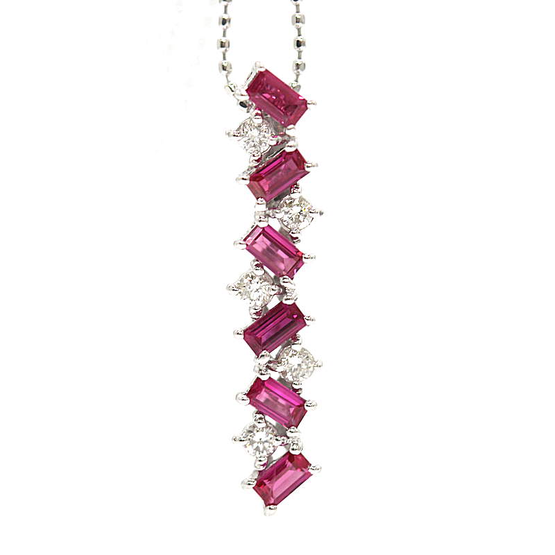 ルビー＆ダイヤモンドネックレス ルビー 0.70ct ダイヤモンド 0.16ct 18金ホワイトゴールド K18WG 31338【中古】