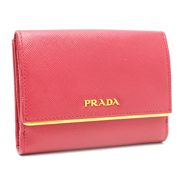 PRADA プラダ Wホック財布 1M0523 ピンク PEONIA レザー 10758【中古】