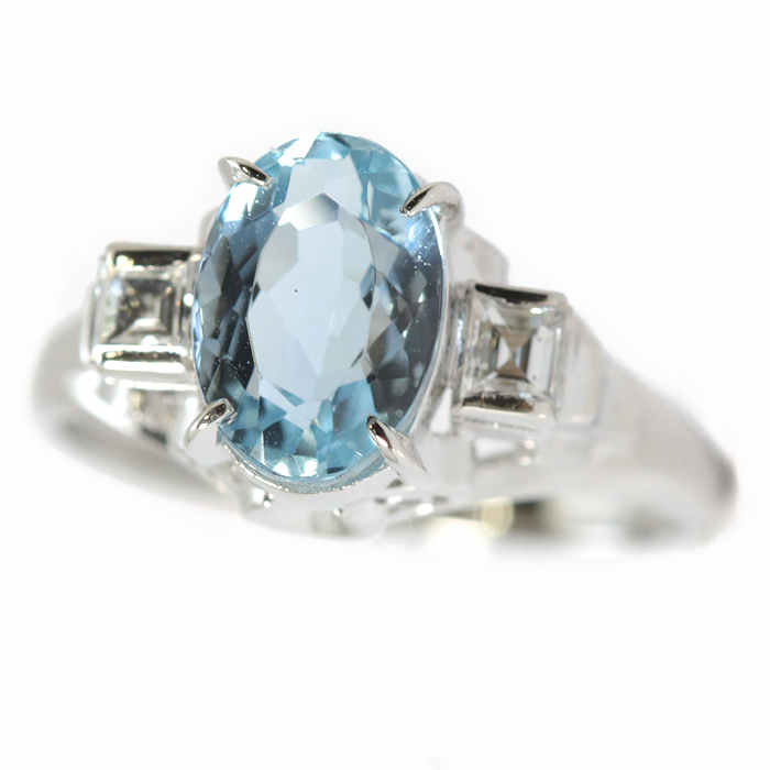 Pt900 アクアマリン リング 1.62/0.21ct 9.5号 プラチナ ソーティング付き 指輪 18718【中古】