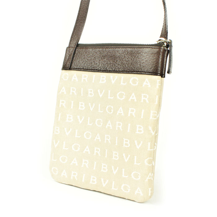 BVLGARI ブルガリ ロゴマニア ショルダーバッグ ポシェット ベージュ ブラウン 17165 【中古】
