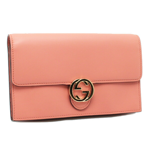 GUCCI グッチ インターロッキングG ショルダーウォレット 長紙入れ 369664・0416 サクラ色 なめし革 10765【中古】