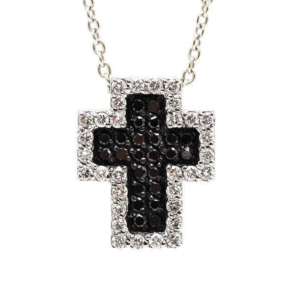 Ponte Vecchio ポンテヴェキオ クロス ネックレス ブラックダイヤ ダイヤモンド 0.27ct/0.21ct K18WG 18金 ホワイトゴールド 十字架 22535 【中古】