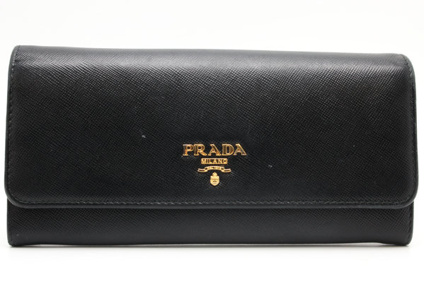 PRADA プラダ 二つ折り長財布 サフィアーノレザー 黒 レディース 93809 【中古】