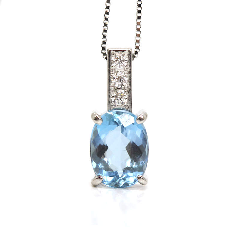 アクアマリンネックレス 大粒 爪留 オーバル ダイヤモンド 1.57ct 0.71ct プラチナ Pt850/900 45cm 3.7g 31981【中古】｜たまや質店 63,586円