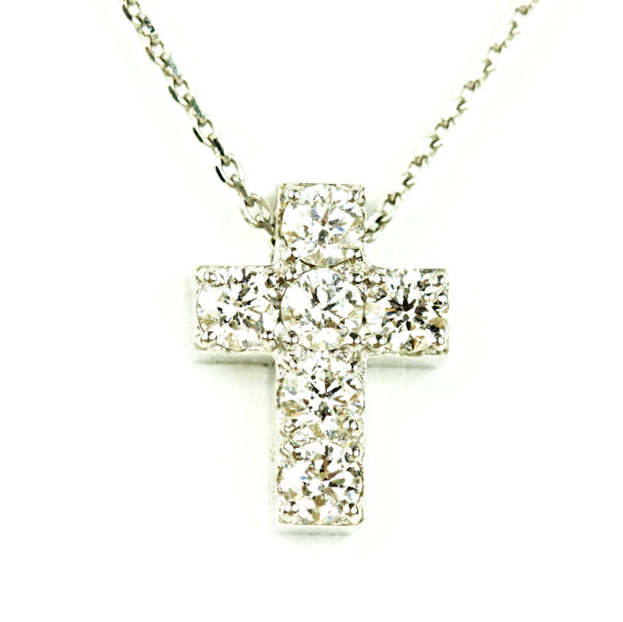 クロス Pt850 900 プラチナ ダイヤモンド 0.40ct 十字架 ネックレス 全長約43cm 21098 【中古】