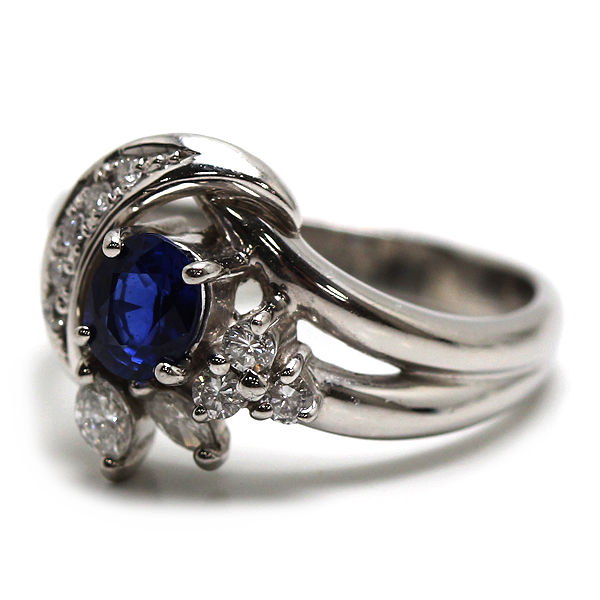 Pt900 サファイアリング 12号 0.61ct ダイヤモンド 0.26ct 約8.0g プラチナ 指輪 21039A 【中古】