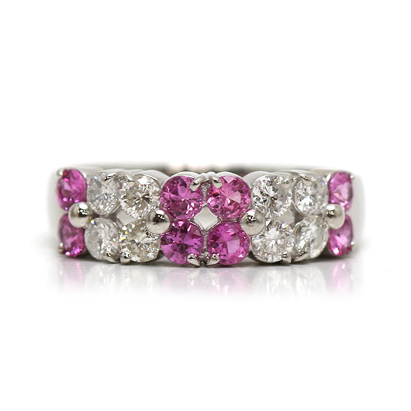 Pt900 ピンクサファイアリング 12号 0.68ct 花 ダイヤモンド 0.60ct プラチナ 指輪 21573 【中古】