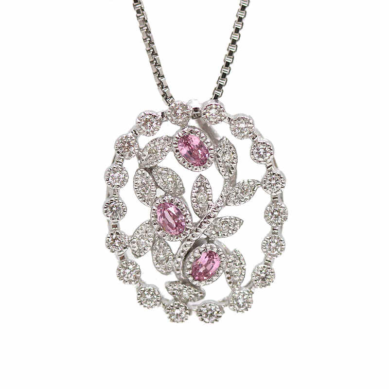 Pt850/K18WG ピンクサファイアネックレス 約45cm 0.32ct ダイヤモンド 0.29ct プラチナ ホワイトゴールド 22752 【中古】|たまや質店