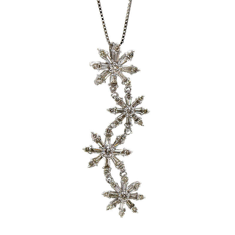 K18WG ダイヤモンドネックレス 1.35ct 花 18金 ホワイトゴールド 約47cm 30662 【中古】｜たまや質店