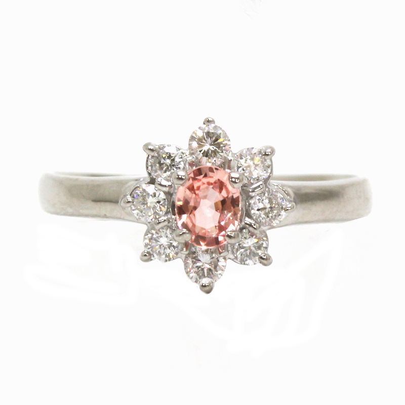 Pt900ピンクサファイアリング ダイヤモンド プラチナ 16号 0.35ct/0.335ct 指輪 ソーティング 31340【中古】