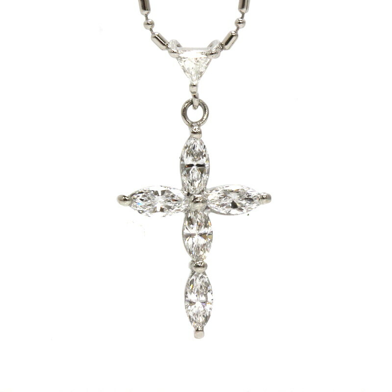 Pt850/900 クロス ネックレス 十字架 ダイヤモンド 0.86ct プラチナ 全長約44cm 約5.6g ペンダント 31420 【中古】