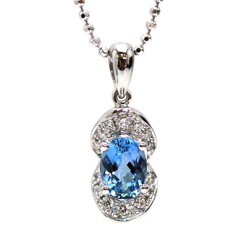Pt850/Pt900 アクアマリンネックレス 約42cm 0.72ct ダイヤモンド 0.11ct プラチナ 約6.0g 22344 【中古】 69,454円