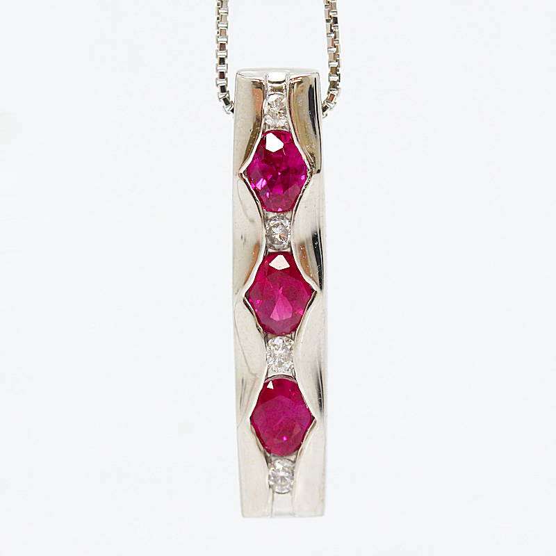 ルビーネックレス 長方形 ルビー 0.60ct ダイヤモンド 0.08ct プラチナ Pt850/900 約45cm 30426【中古】
