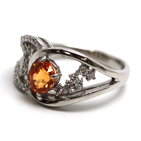 Pt900 スペサルティンガーネットリング 11.5号 1.15ct ダイヤモンド 0.22ct プラチナ 指輪 19613 【中古】