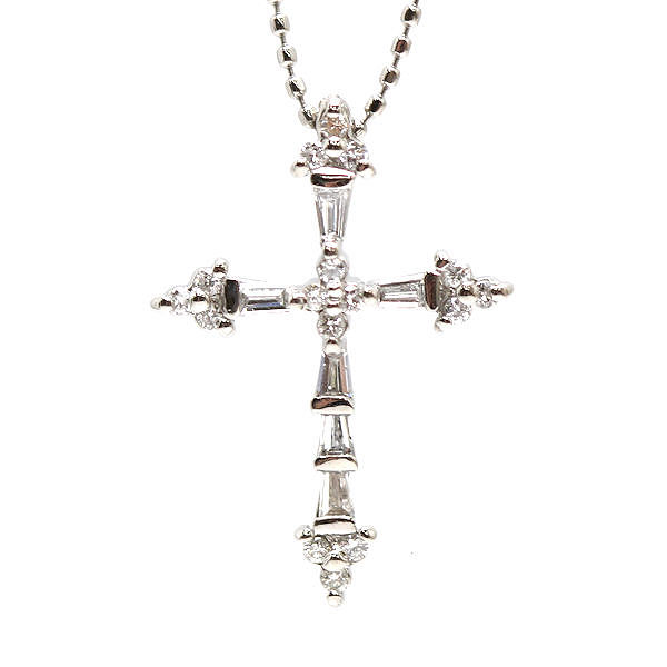 Pt850 Pt900 クロスモチーフネックレス 約40cm ダイヤモンド 0.25ct プラチナ 十字架 21649 【中古】