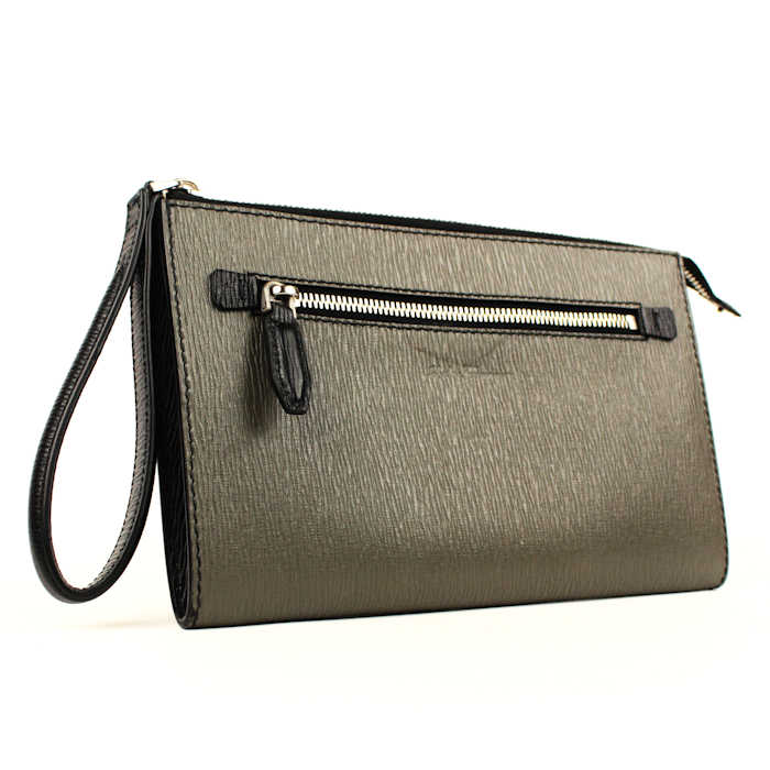 Salvatore Ferragamo /フェラガモ クラッチペダル御徒面子 薄墨色 革 なめし革24A371 29244 【中古】