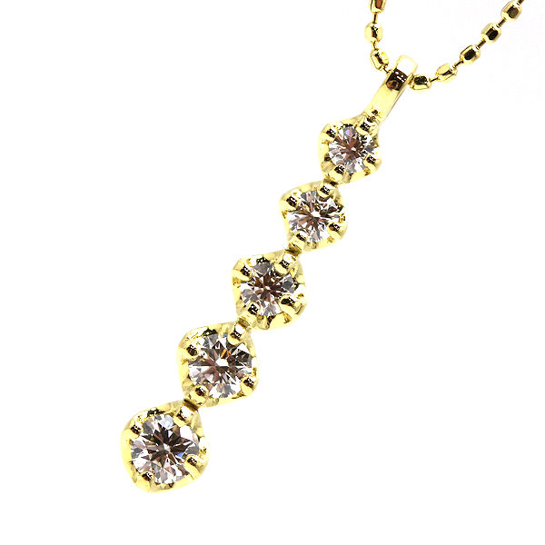 K18 5連ダイヤモンドネックレス 約45cm 0.32ct 18金 ゴールド 20487 【中古】